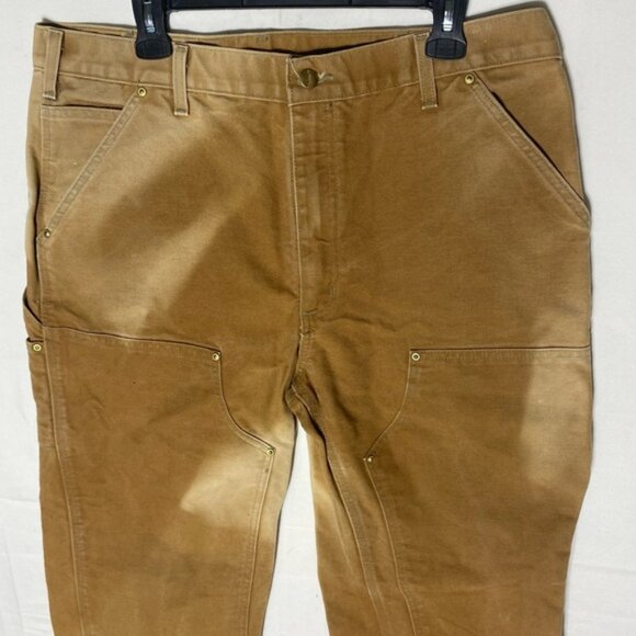 Vintage Carhartt Sun Faded Tan Double Knee Duck Canvas Dungaree Fit Pants 36X29 - Picture 10 of 16